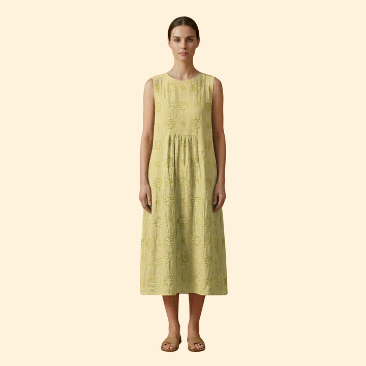 Women's Sleeveless Dress with Floral Embroidery
