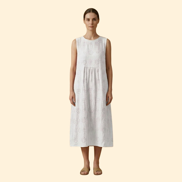 Women's Sleeveless Dress with Floral Embroidery