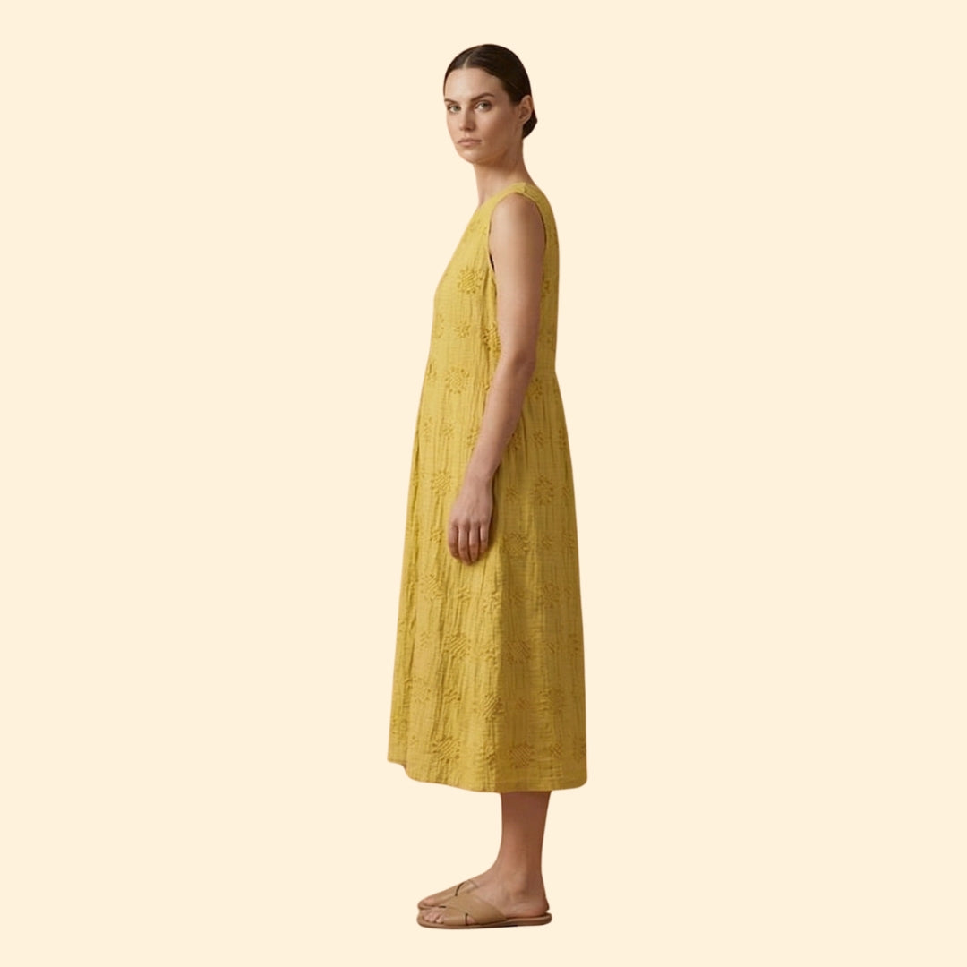 Women's Sleeveless Dress with Floral Embroidery