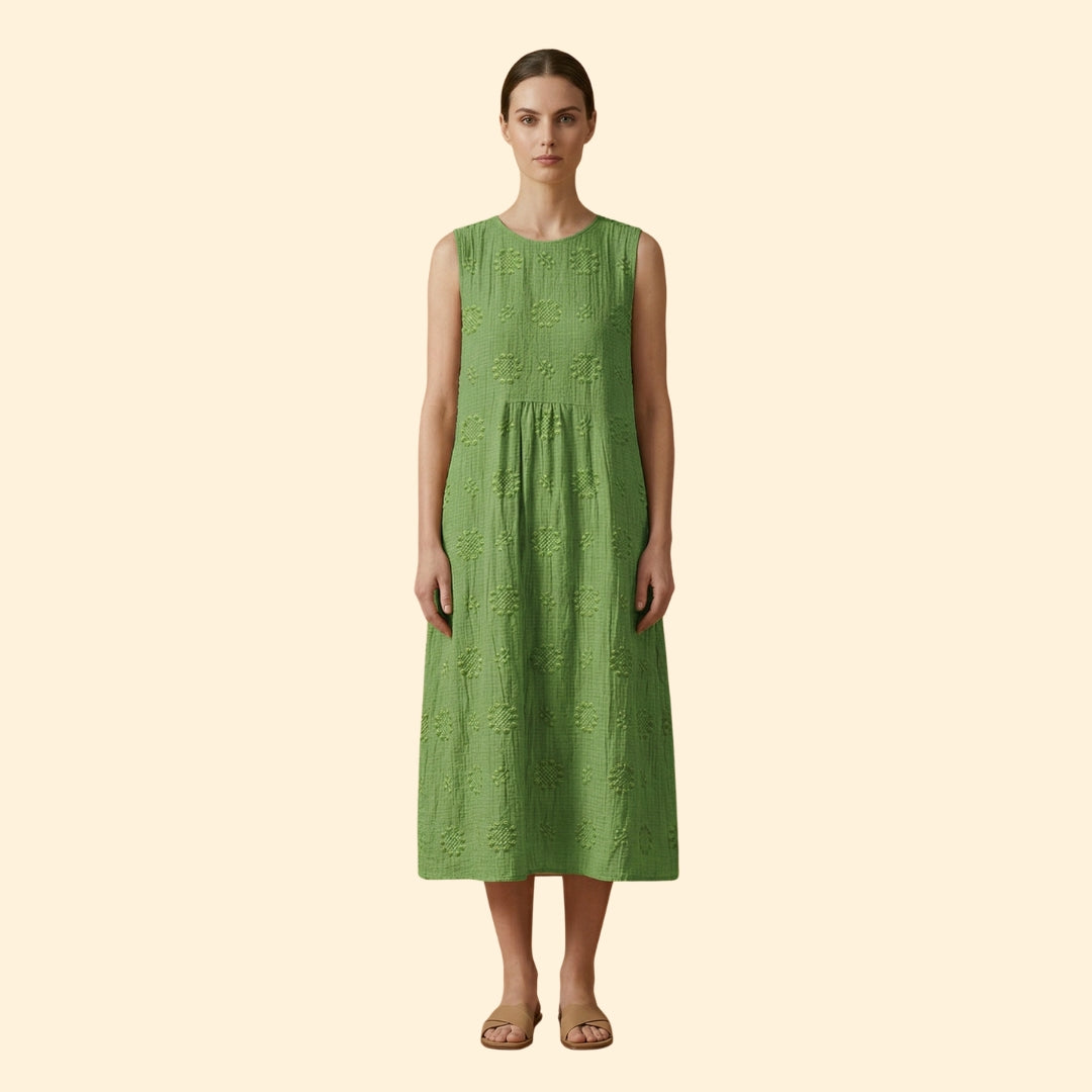 Women's Sleeveless Dress with Floral Embroidery