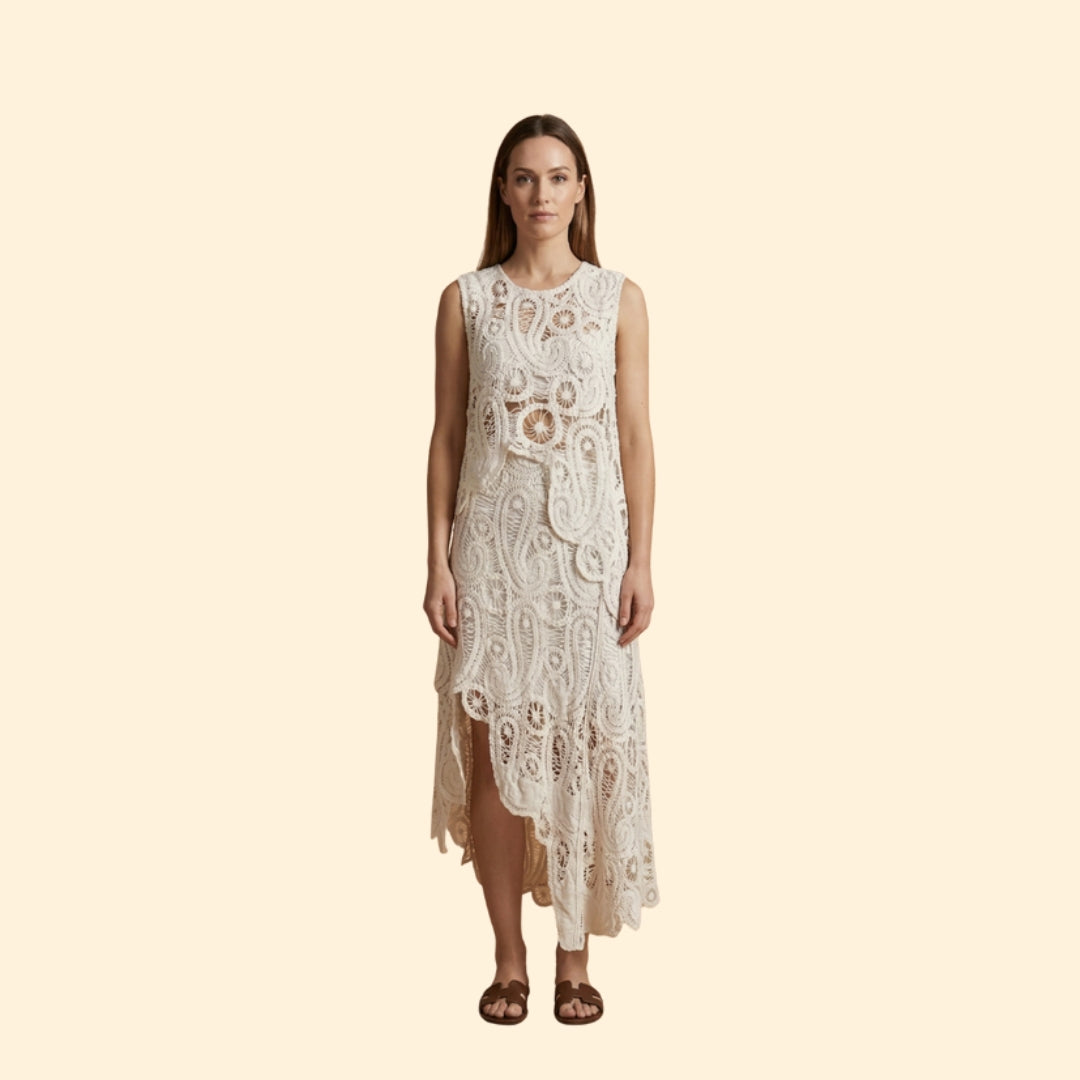 Women’s Sleeveless Dress with Scalloped Edges
