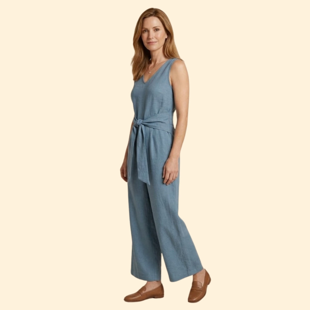 Women's Sleeveless Jumpsuit with Tied Waist