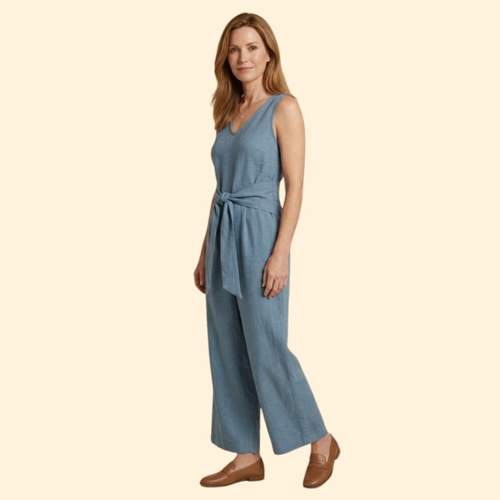 Women's Sleeveless Jumpsuit with Tied Waist