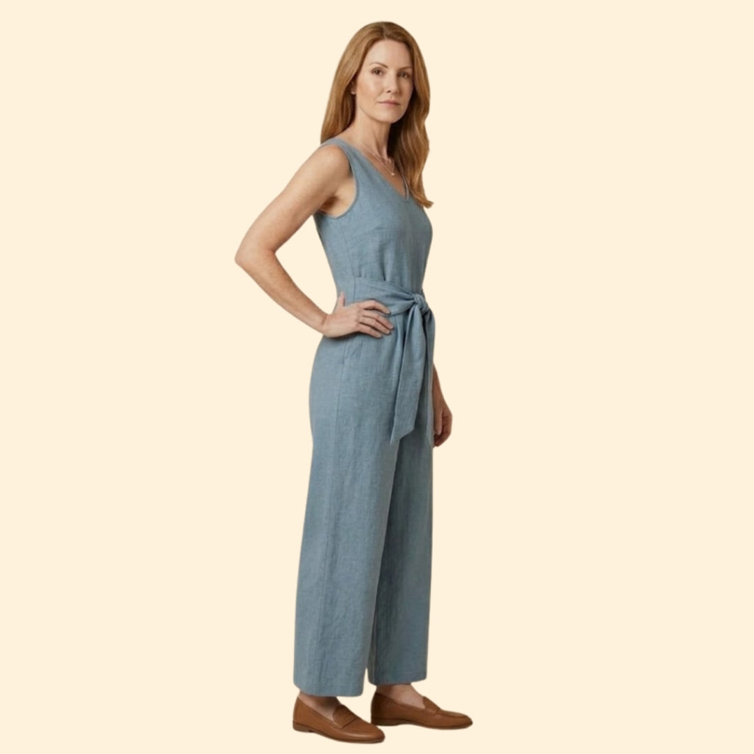 Women's Sleeveless Jumpsuit with Tied Waist