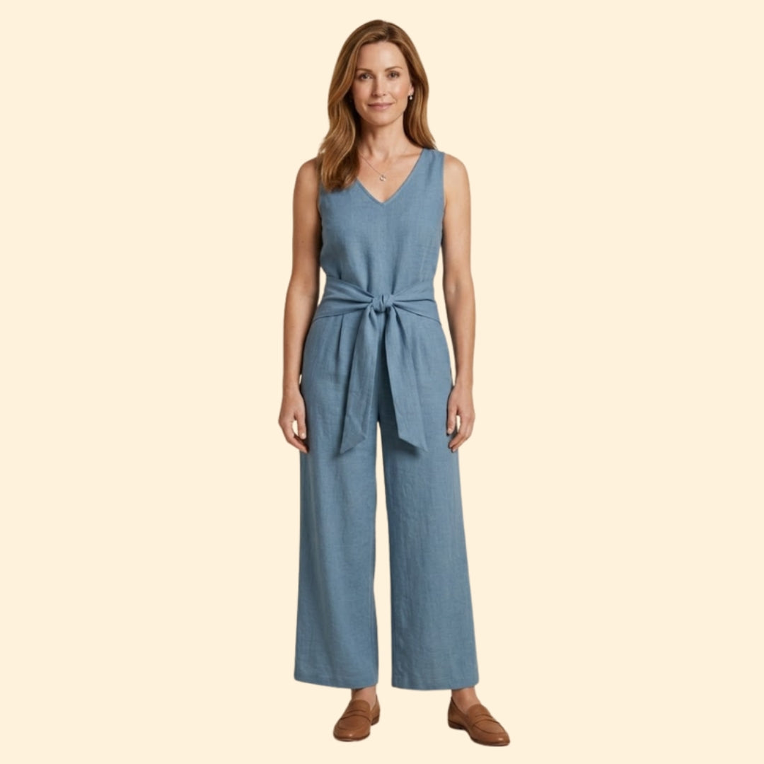 Women's Sleeveless Jumpsuit with Tied Waist