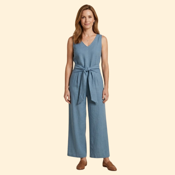 Women's Sleeveless Jumpsuit with Tied Waist