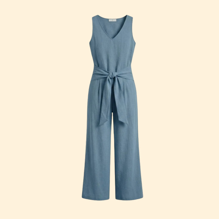 Women's Sleeveless Jumpsuit with Tied Waist
