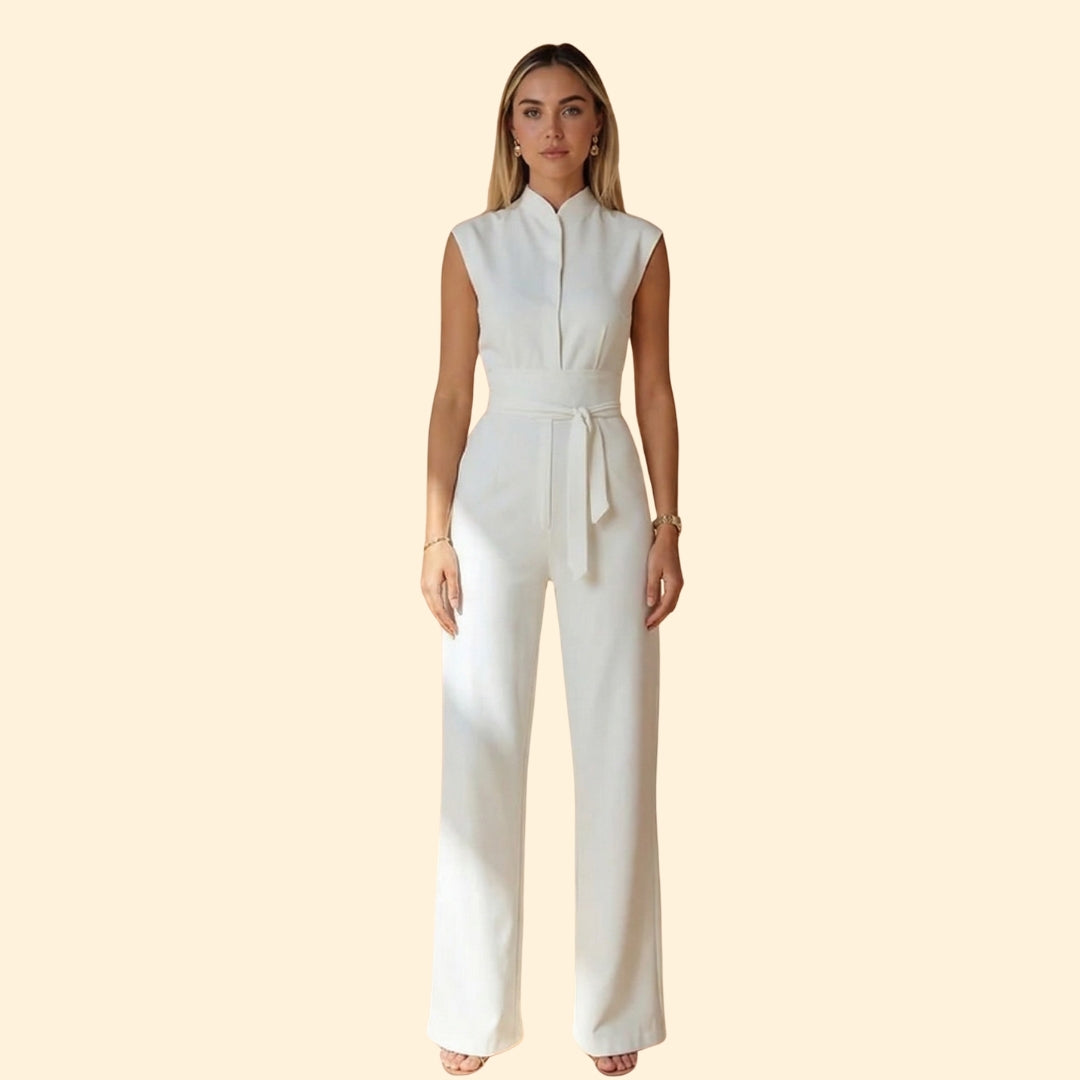 Women’s Sleeveless Jumpsuit with Waist Tie Belt