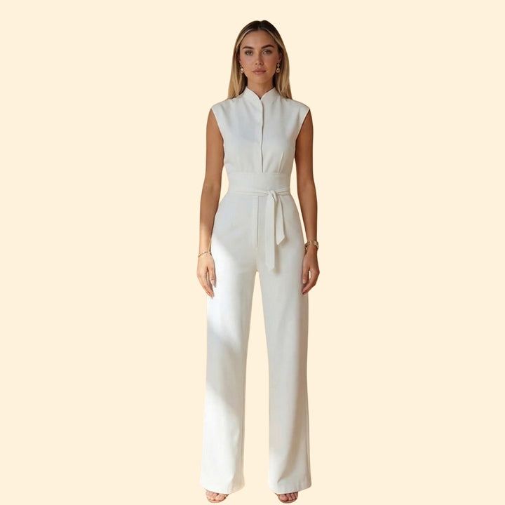 Women’s Sleeveless Jumpsuit with Waist Tie Belt