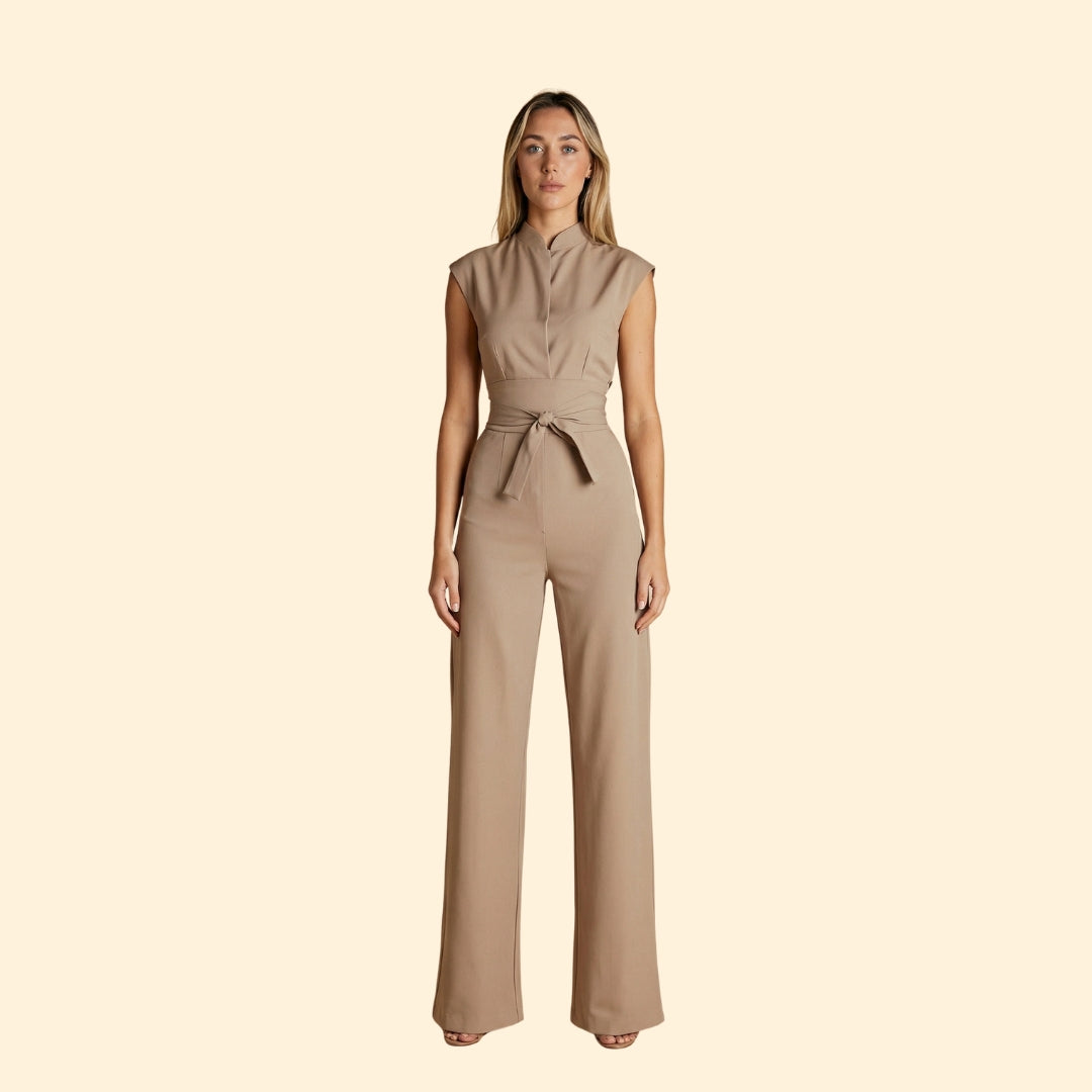 Women’s Sleeveless Jumpsuit with Waist Tie Belt