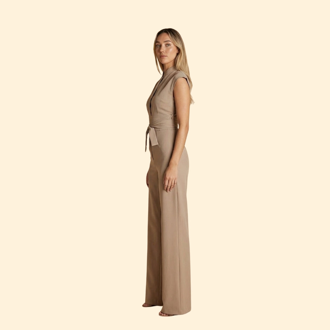 Women’s Sleeveless Jumpsuit with Waist Tie Belt