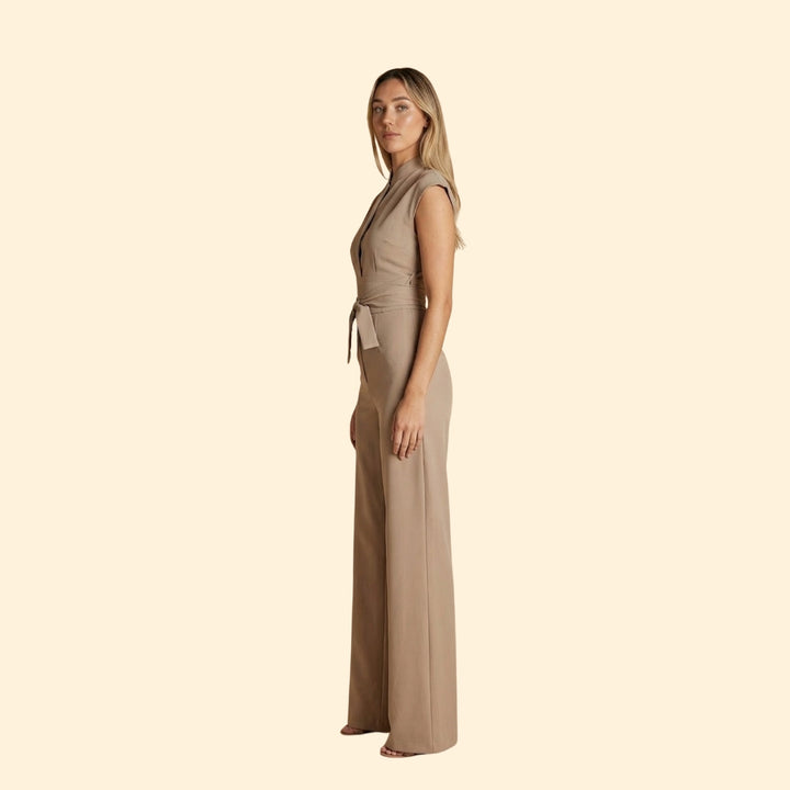 Women’s Sleeveless Jumpsuit with Waist Tie Belt