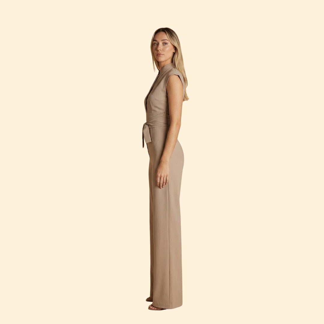 Women’s Sleeveless Jumpsuit with Waist Tie Belt