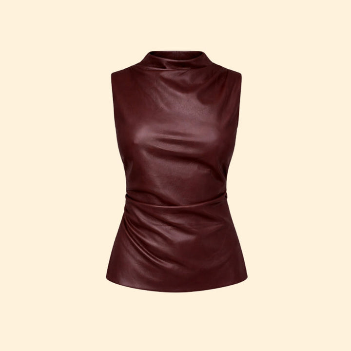 Women’s Sleeveless Leather Top with Slim Fit