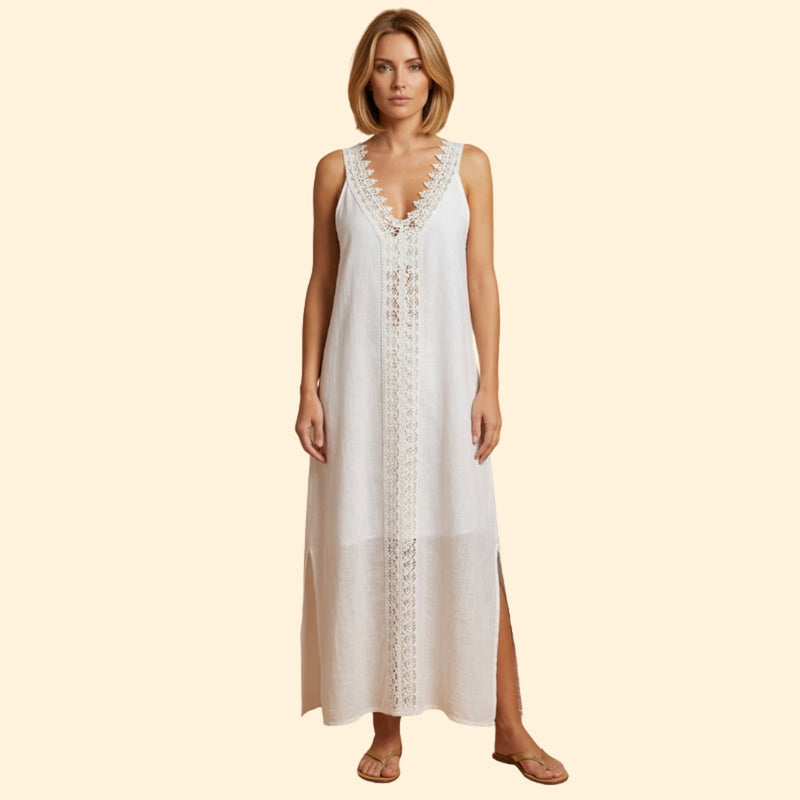 Women’s Sleeveless Maxi Dress with Lace Panel