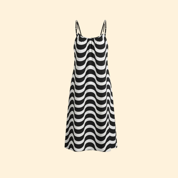 Women’s Sleeveless Midi Dress with Wave Pattern