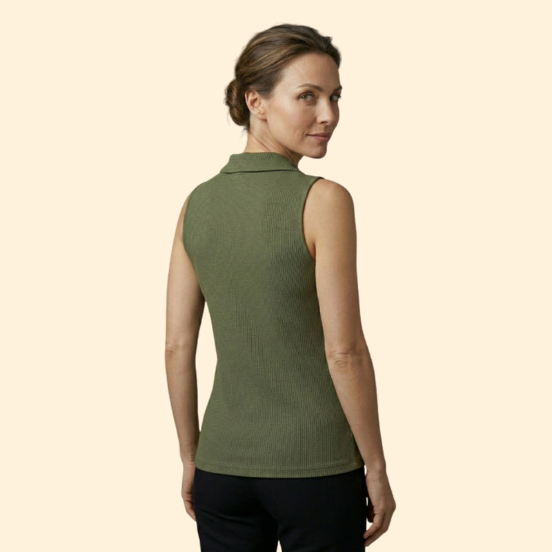 Women's Sleeveless Polo Shirt with Zip Closure