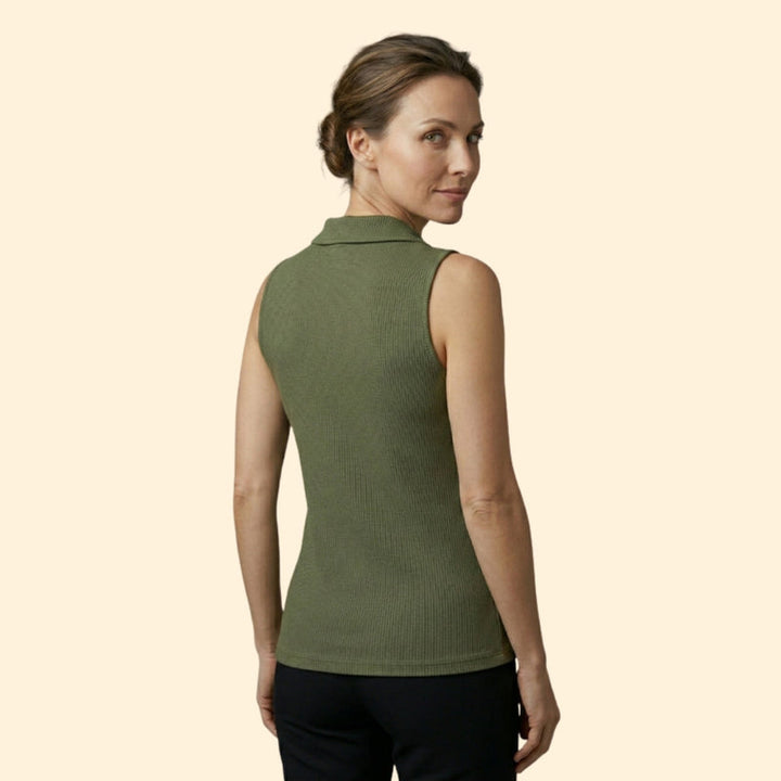 Women's Sleeveless Polo Shirt with Zip Closure