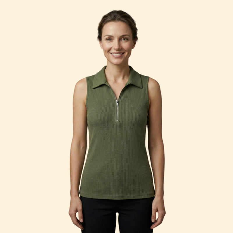 Women's Sleeveless Polo Shirt with Zip Closure