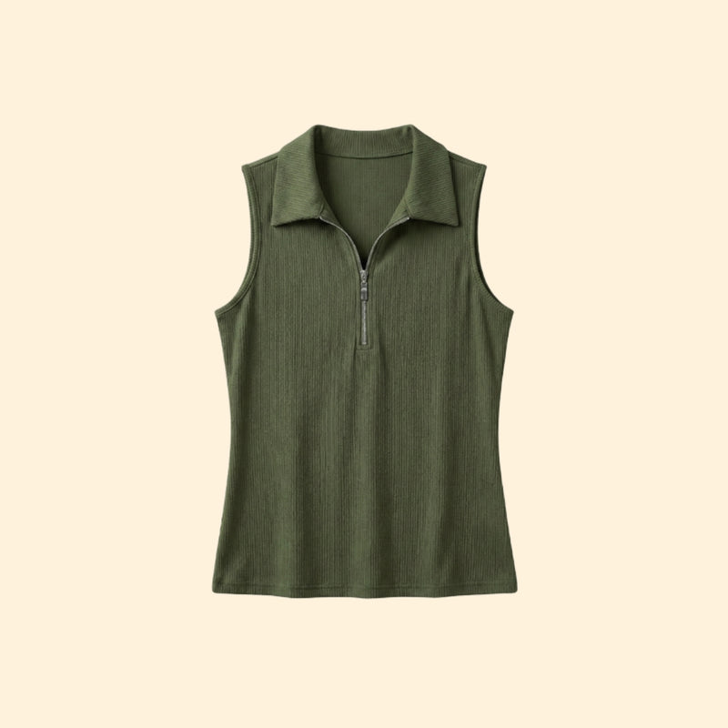 Women's Sleeveless Polo Shirt with Zip Closure