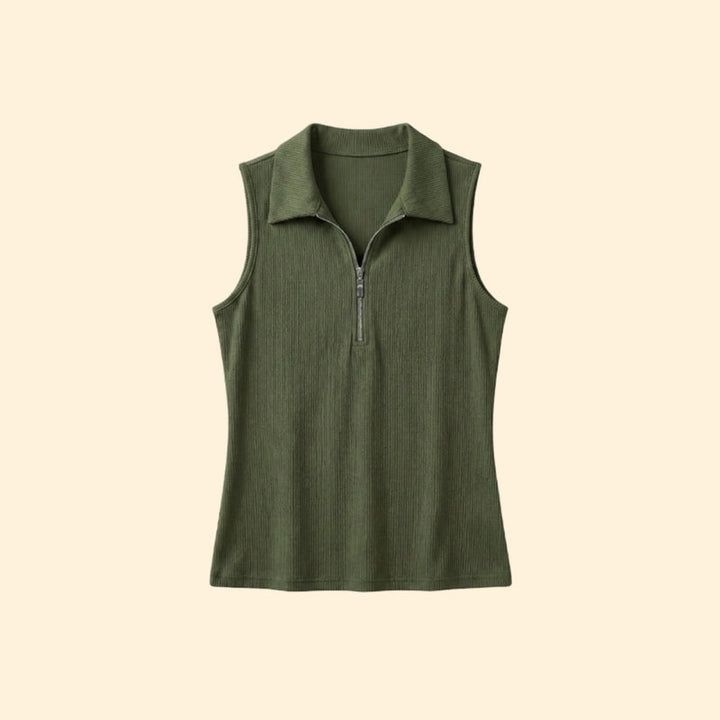 Women's Sleeveless Polo Shirt with Zip Closure