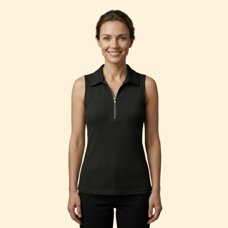 Women's Sleeveless Polo Shirt with Zip Closure