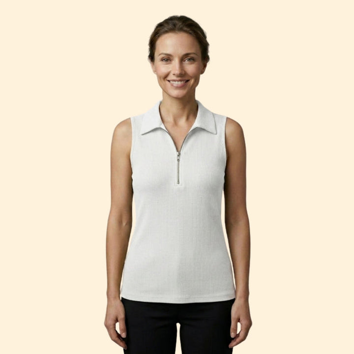 Women's Sleeveless Polo Shirt with Zip Closure