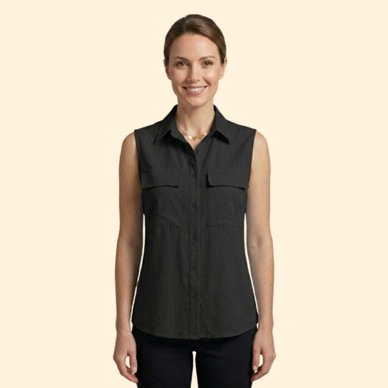 Women's Sleeveless Shirt Blouse with Button Detail