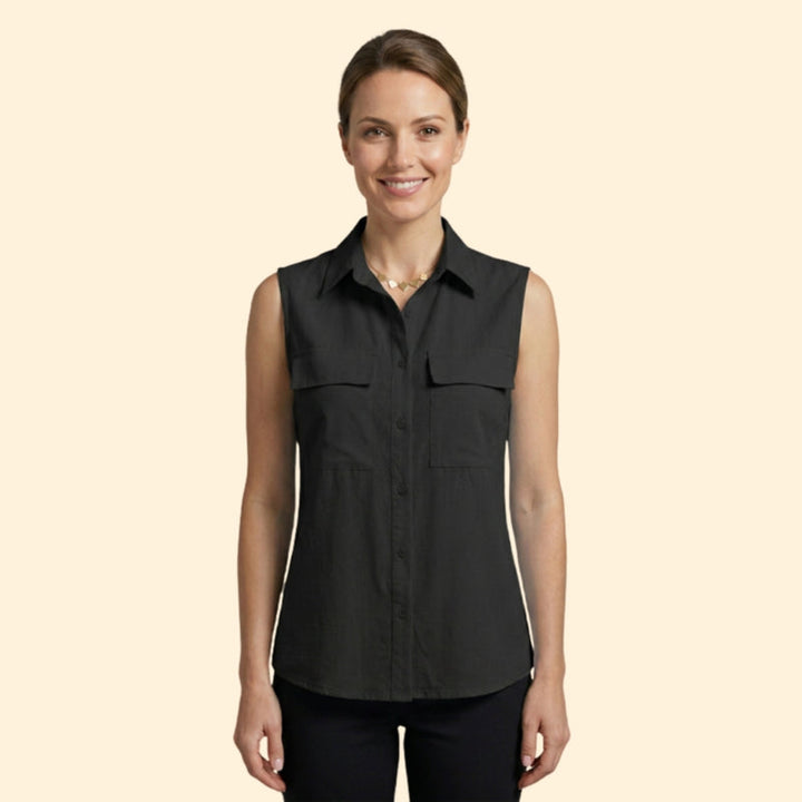 Women's Sleeveless Shirt Blouse with Button Detail