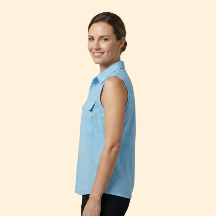 Women's Sleeveless Shirt Blouse with Button Detail