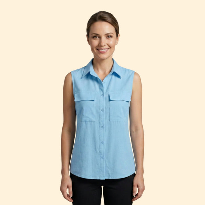 Women's Sleeveless Shirt Blouse with Button Detail