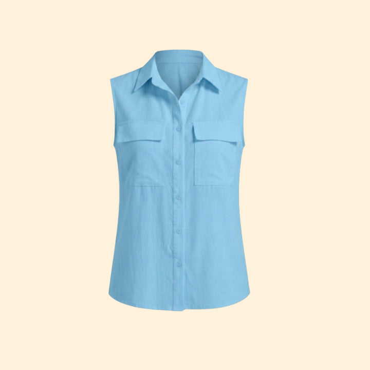Women's Sleeveless Shirt Blouse with Button Detail