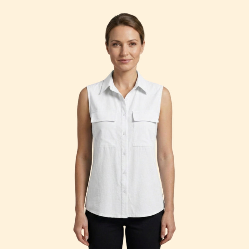 Women's Sleeveless Shirt Blouse with Button Detail