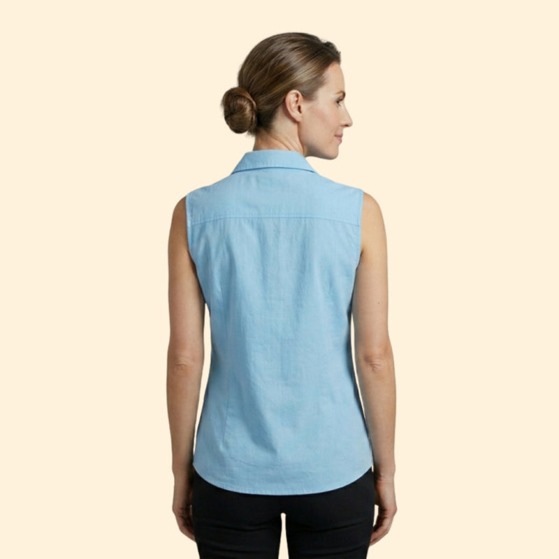 Women's Sleeveless Shirt Blouse with Button Detail
