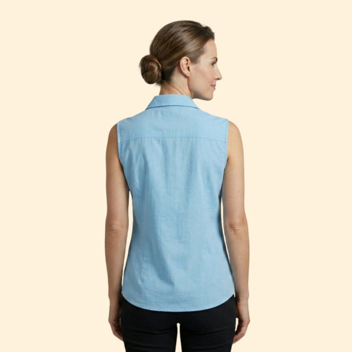 Women's Sleeveless Shirt Blouse with Button Detail