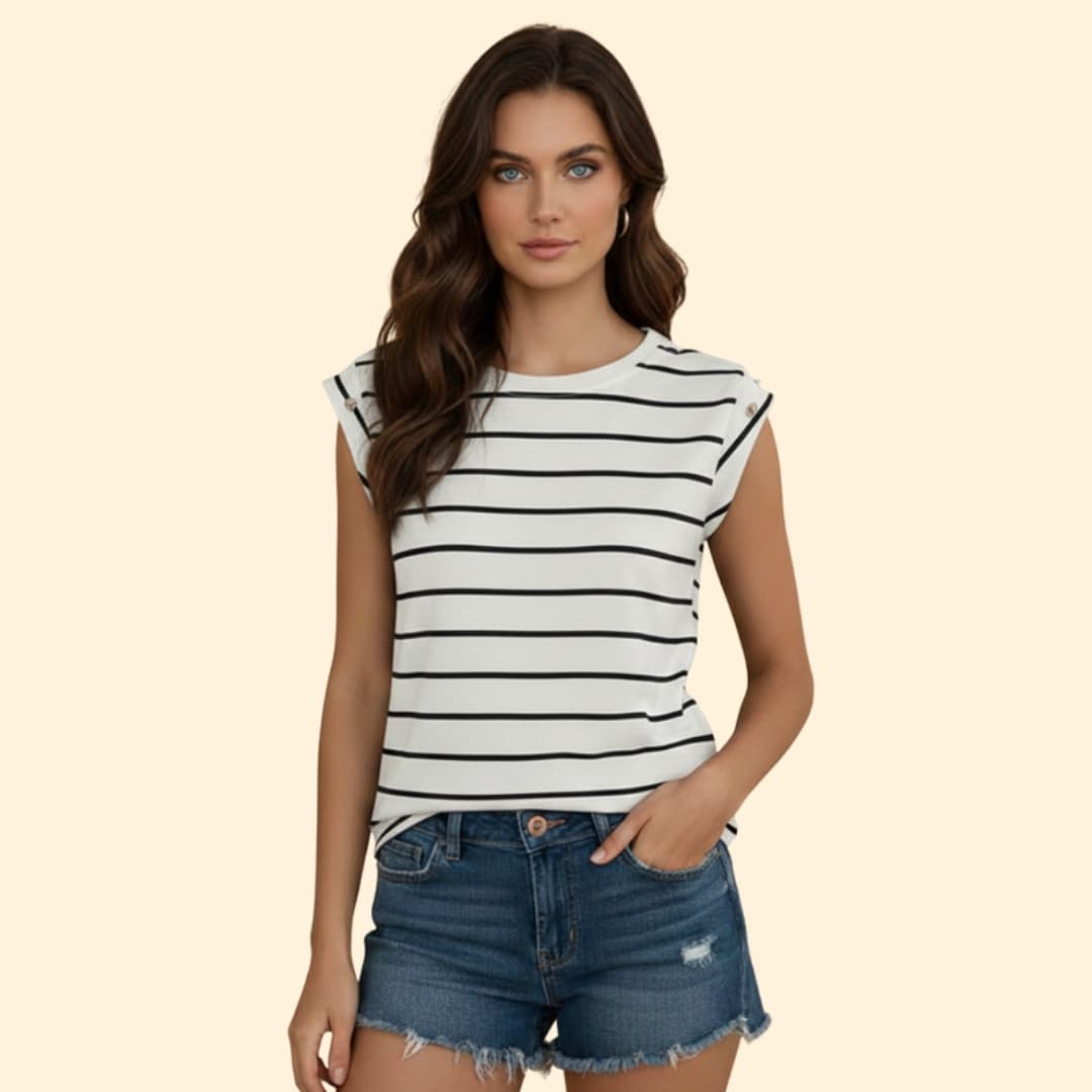 Women’s Sleeveless T-shirt with Horizontal Stripes