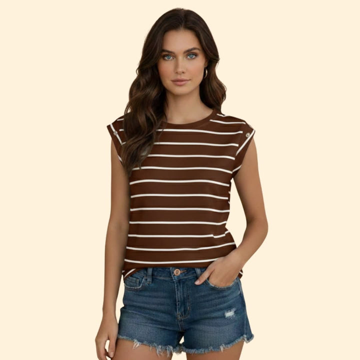 Women’s Sleeveless T-shirt with Horizontal Stripes