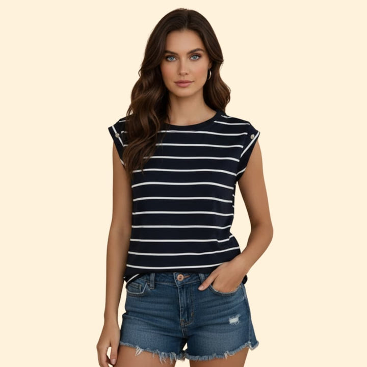 Women’s Sleeveless T-shirt with Horizontal Stripes