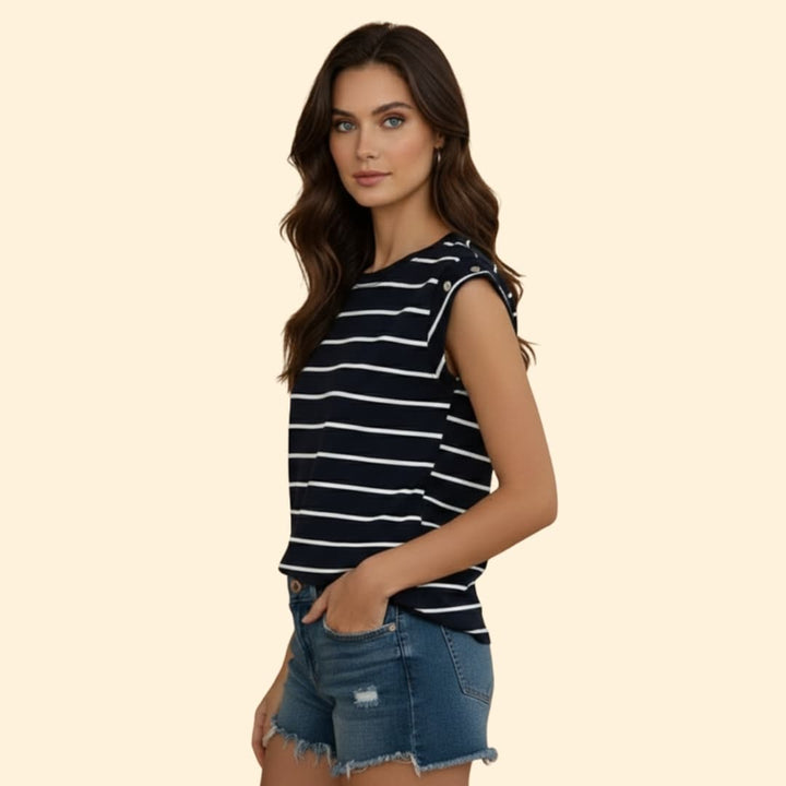 Women’s Sleeveless T-shirt with Horizontal Stripes
