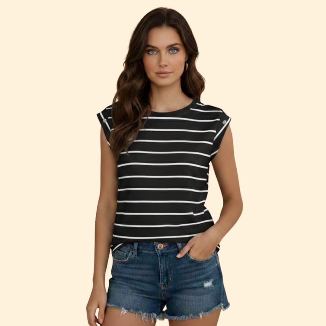 Women’s Sleeveless T-shirt with Horizontal Stripes
