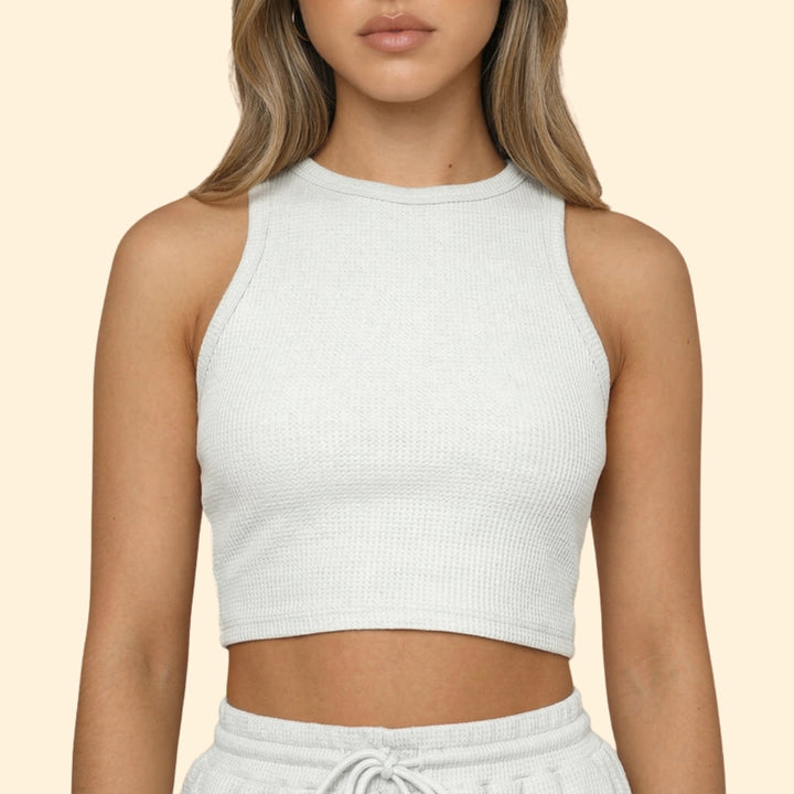 Women’s Sleeveless Top with High Neck and Elastic Shorts