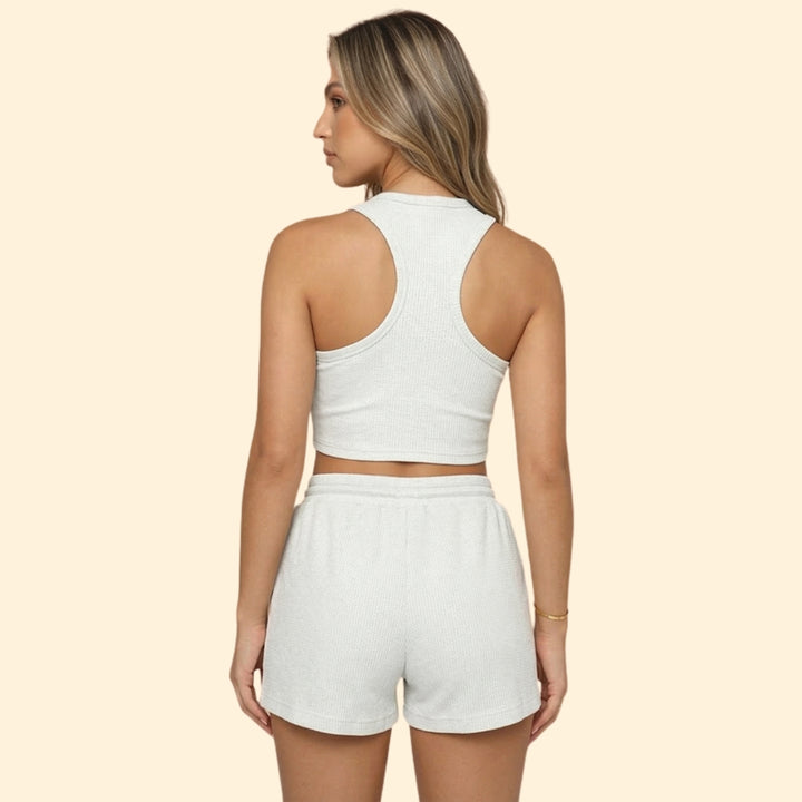 Women’s Sleeveless Top with High Neck and Elastic Shorts