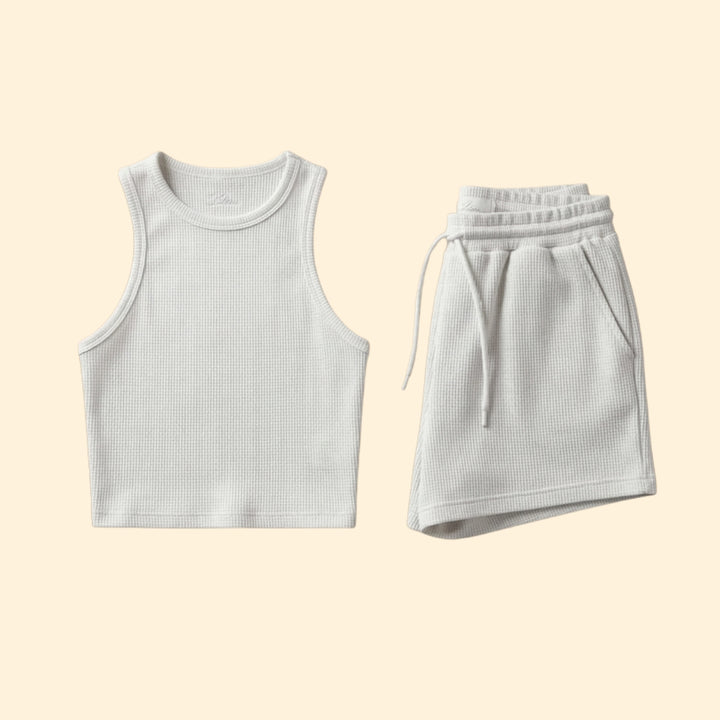 Women’s Sleeveless Top with High Neck and Elastic Shorts