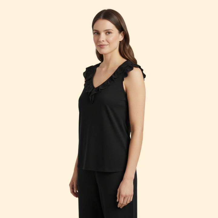 Women’s Sleeveless Top with Lace Frill Detail