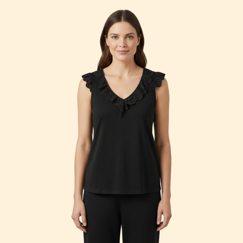 Women’s Sleeveless Top with Lace Frill Detail