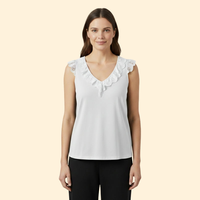Women’s Sleeveless Top with Lace Frill Detail