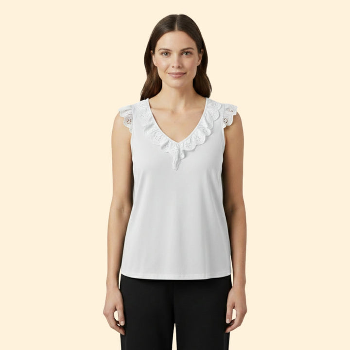 Women’s Sleeveless Top with Lace Frill Detail