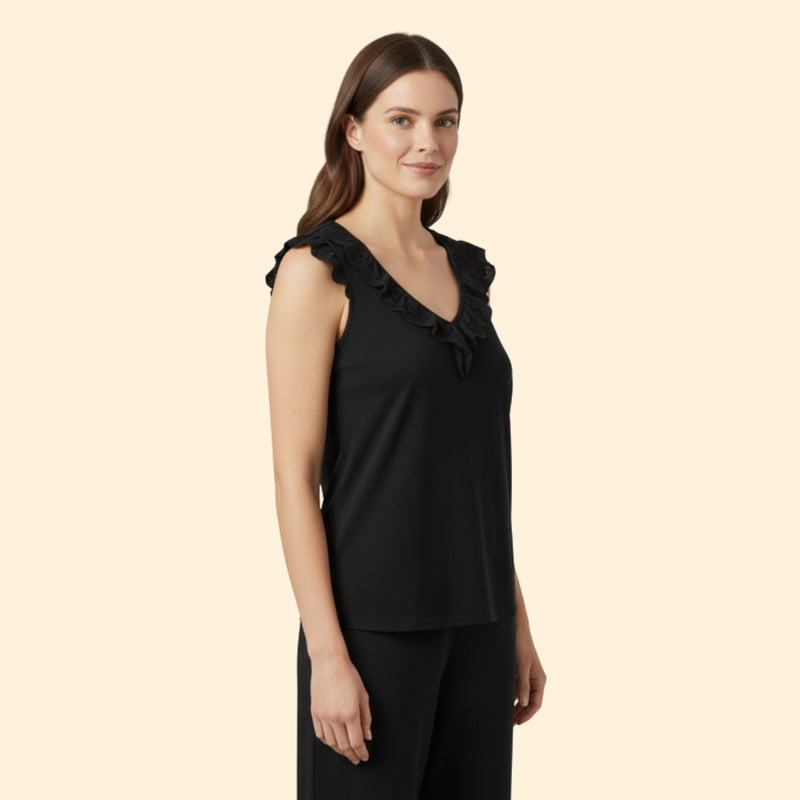 Women’s Sleeveless Top with Lace Frill Detail