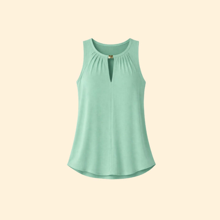 Women’s Sleeveless Top with Pleated Keyhole Neckline