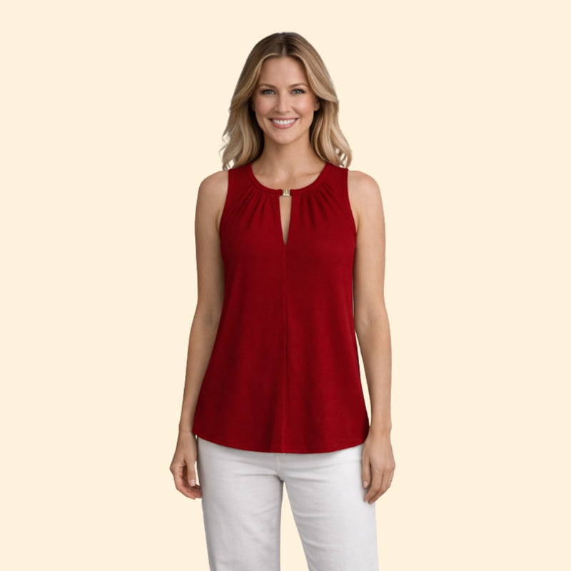 Women’s Sleeveless Top with Pleated Keyhole Neckline